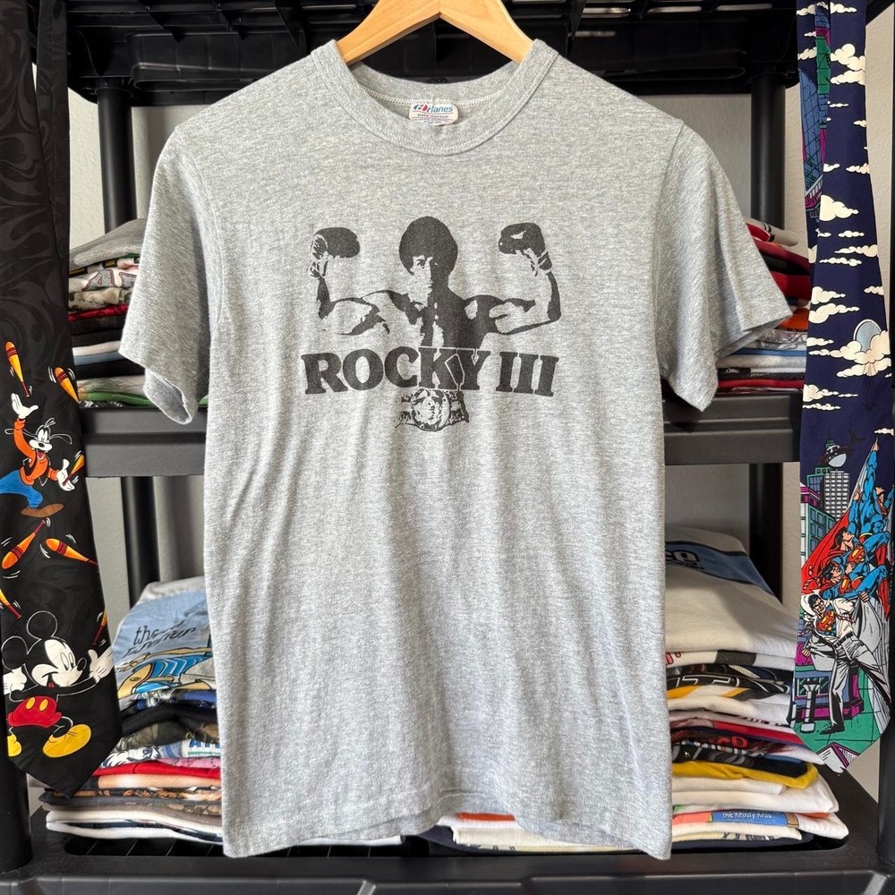 Vintage Gray Rocky III Movie Graphic T-Shirt Size M Light Marks